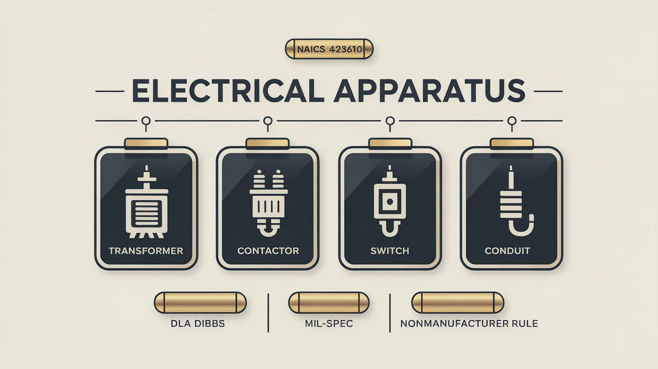 Federal electrical apparatus wholesale capability diagram. NAICS 423610, DLA DIBBS, MIL-spec, nonmanufacturer rule