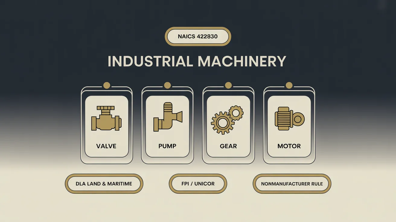 Federal industrial machinery wholesale capability diagram. NAICS 423830, DLA Land & Maritime, FPI/UNICOR, nonmanufacturer rule